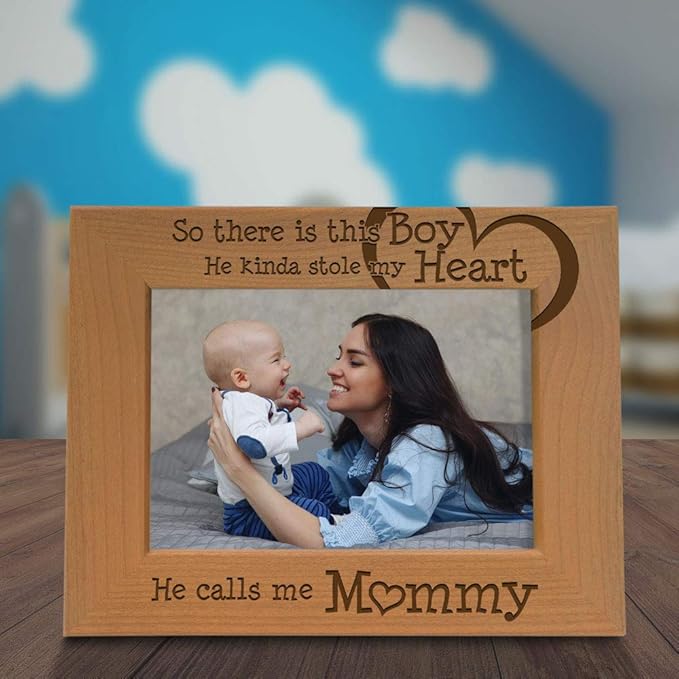 KATE POSH So There is This Boy He Calls me Mommy - Natural Engraved Wood Photo Frame - Mother and Son Gifts, Mother's Day, Best Mom Ever, New Baby, New Mom (4x6-Horizontal)