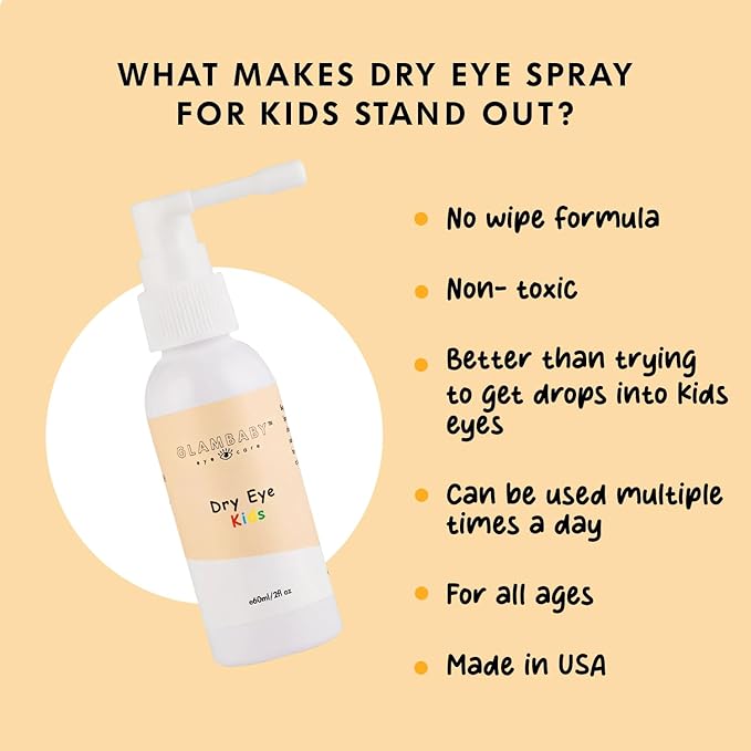 GlamBaby Dry Eye Spray for Kids of All Ages | Gentle, Soothing Hypochlorous Spray, 60ml | Relief Eye Drops for Dry Eyes | for Tired Eyes and Device Fatigue | Gentle Eye Care Solution for Eye Strain