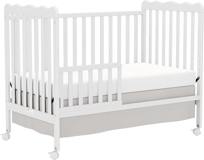 4 in 1 Convertible Baby Crib, Wooden Nursery Cribs Converts into Toddler Bed and Daybed, 3 Adjustable Base, Non-Toxic Finishes, Removable Wheels (White)