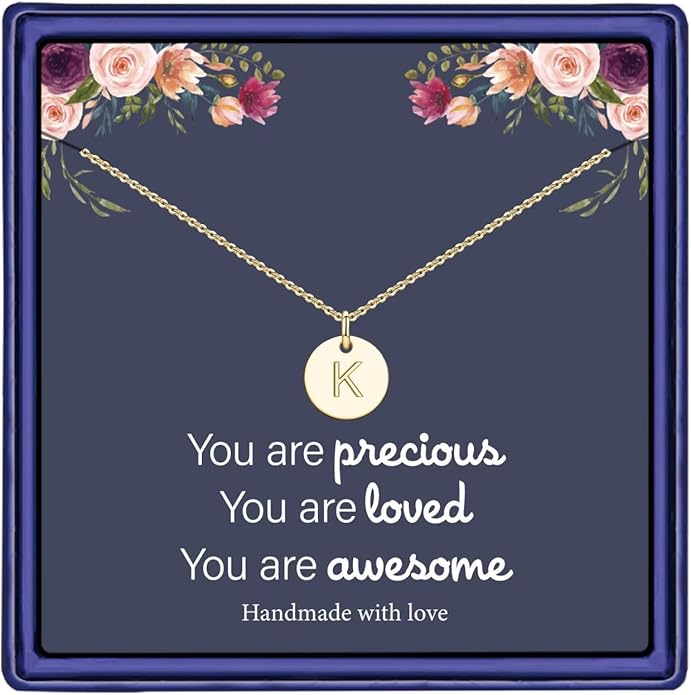 Hidepoo Disc Initial Necklace Gifts for Girls - 14K Gold Filled/Rose Gold/S925 Sterling Silver Disc Initial Necklaces Personalized Birthday Gift Tiny Initial Necklace Jewelry for Girls Women