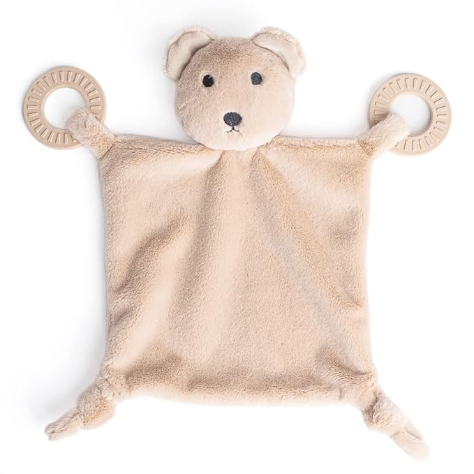 Baby Teether & Plush Lovey by Bella Tunno, Silicone Teether with Animal Snuggle Toy & Sensory Rattle, Teething Relief for Babies 0-6 Months, 6-12 Months, Bear