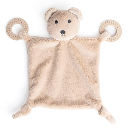 Baby Teether & Plush Lovey by Bella Tunno, Silicone Teether with Animal Snuggle Toy & Sensory Rattle, Teething Relief for Babies 0-6 Months, 6-12 Months, Bear