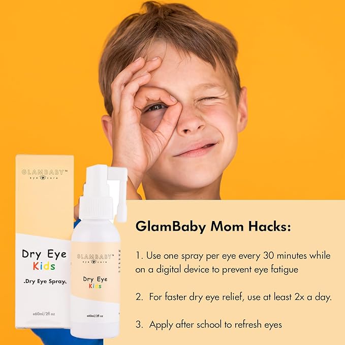 GlamBaby Dry Eye Spray for Kids of All Ages | Gentle, Soothing Hypochlorous Spray, 60ml | Relief Eye Drops for Dry Eyes | for Tired Eyes and Device Fatigue | Gentle Eye Care Solution for Eye Strain
