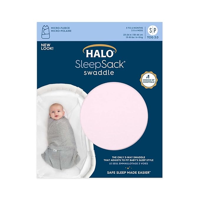 HALO Micro-Fleece Sleepsack Swaddle, 3-Way Adjustable Swaddle Blanket for Newborn and Infants, TOG 3.0 for Cold Climates, Hip Healthy, Soft Pink, Newborn, 0-3 Months
