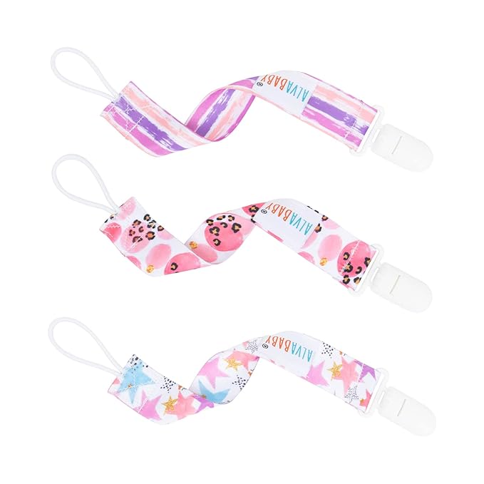 ALVABABY Pacifier Clips 6 Packs Rainbow Paci Clip Holder Leashes for Baby Boys and Girls Fits Most Pacifier,Binkie Styles,Baby Teethers,Toys