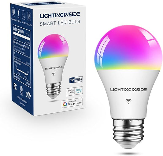 Smart Light Bulbs 60W Equivalent, WiFi Smart Bulb Compatible with Alexa/Google Assistant/Smart Life, A19 E26 RGBCW Color Changing, No Hub Required,2.4G WiFi, ETL Listed, 9W 800LM, 1PC