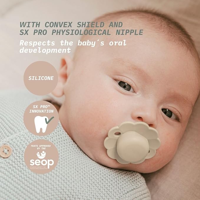 Suavinex Wonder Baby Pacifier, SX Pro Silicone Nipple, Reversible, Non Irritating Shield Design, Pacifiers 6-18 Months, Made in Europe, Gray Clouds