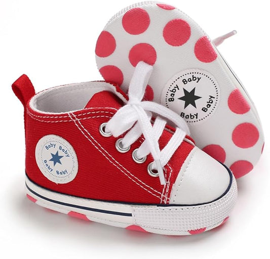 Unisex Baby Boys Girls Shoes, Newborn Infant Non-Slip Canvas Denim High Top Sneakers, Toddler First Walkers Shoes