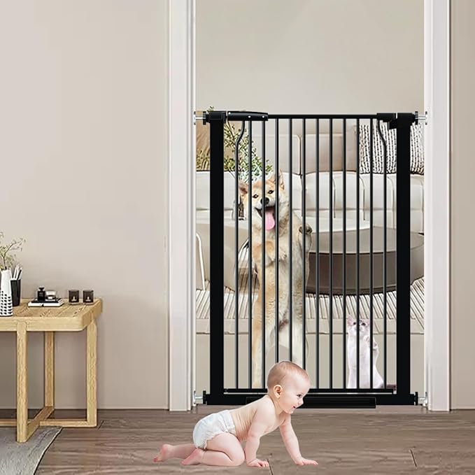 41" Extra Tall Dog Gate for Doorways Stairs, 60.3-65.7 in in Wide Baby Gates Walk Thru, No Drill Long Pet Gate for Doggie Puppy, Auto Close Large Child Safety Gate with Door Indoor, Black