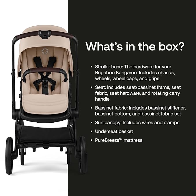 Bugaboo Kangaroo All-Terrain Single-to-Double Tandem Stroller for Infant and Toddler, for Up to Three Kids, XL Wheels, One-Hand Operation, Large Bassinet, XL Underseat Storage (Desert Taupe)