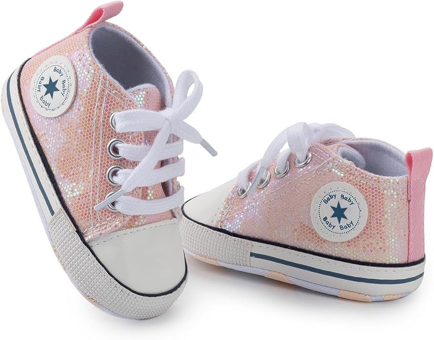 Unisex Baby Boys Girls Shoes, Newborn Infant Non-Slip Canvas Denim High Top Sneakers, Toddler First Walkers Shoes