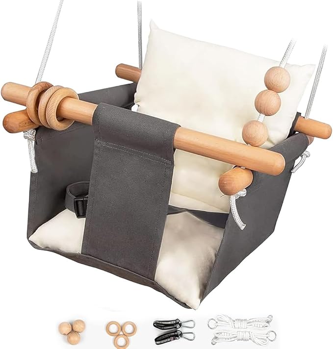 Baby Swing Outdoor Indoor Toddler Swing Seat with Safety Belt, Canvas Hanging Swings Outside Tree Swing Great Gift for Baby Boys Girls Kids Lovers