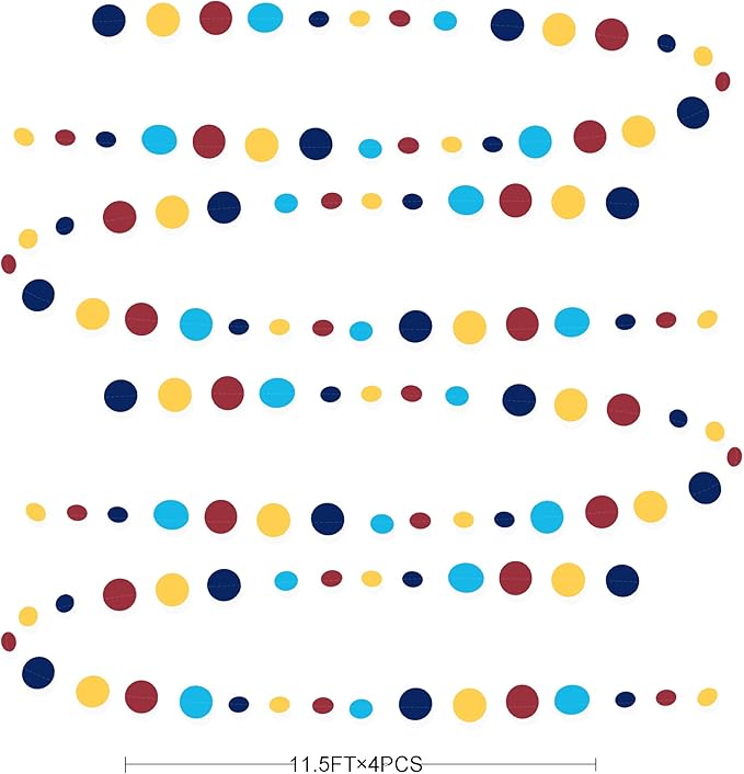 Red Blue Yellow Party Decorations Circle Dots Garland Hanging Paper Polka Dot Streamer for Carnival Circus Clown Fiesta Festivals Birthday Wedding Bridal Shower Wedding Baby Shower Party Supplies