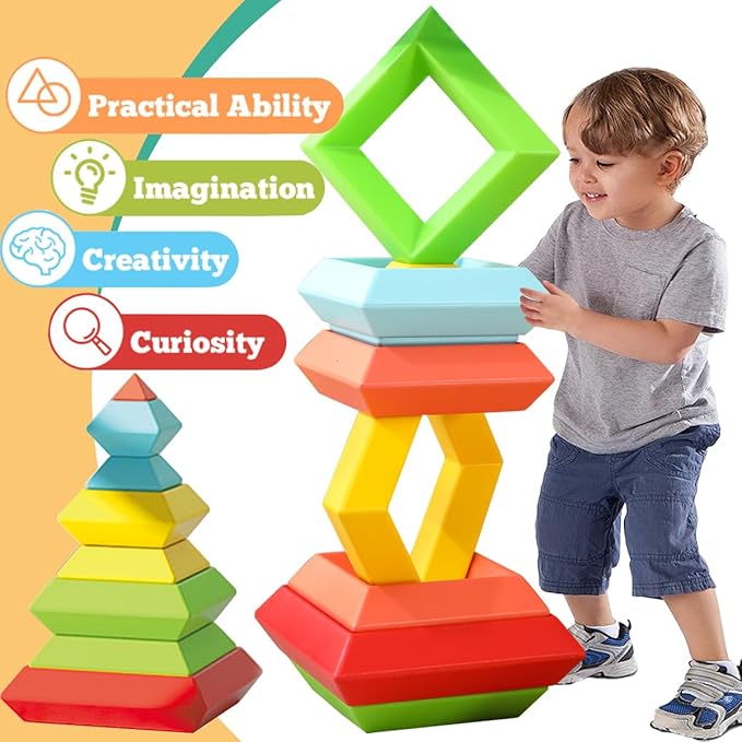 Large Building Blocks Set - 30 Giant Blocks for Stacking - Develops Hand Eye Coordination & Cognitive Skills - Ages 4-8 - Indoor & Outdoor Play