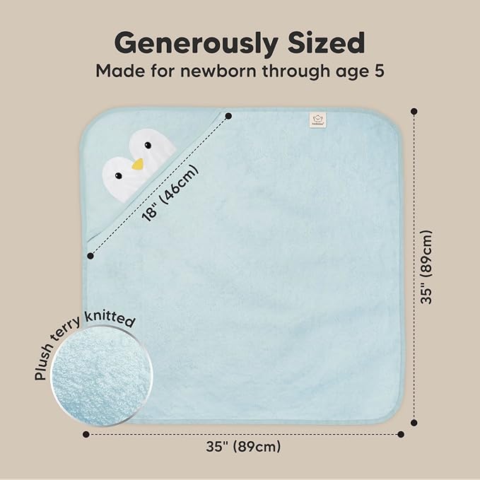 KeaBabies Hooded Baby Towel for Newborn - Viscose Derived from Bamboo Large Baby Bath Towels with Hood for Boys, Girls, Toddler, Extra Absorbent & Soft Newborn Bath Essentials (Penguin)