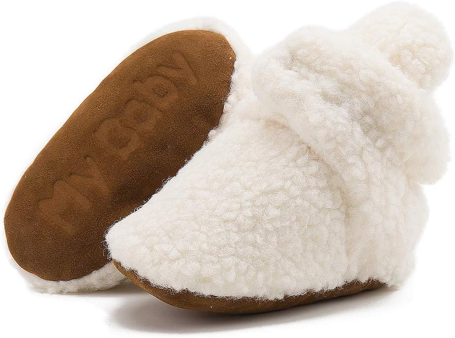 Sawimlgy Newborn Infant Baby Girl Boy Cotton Booties Stay On Sock Slippers Soft Bedroom Shoes Non-Skid Ankle Boots With Grippers Toddler Crib Warm Shoe First Walker Birthday Shower