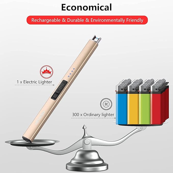 Lighter Electric Candle Lighter Long Electronic Rechargeable USB Arc Windproof Flameless Lighters for Candle Camping BBQ Birthday Women's Day Gifts for Women Mom Wife Men, Gold