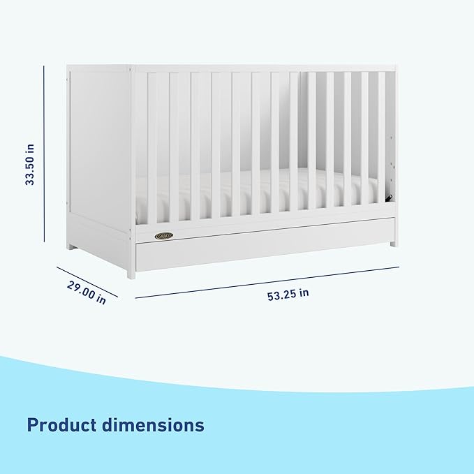 Graco Theo Convertible Crib with Storage Drawer (White) – GREENGUARD Gold Certified with Drawer, Converts to Toddler Bed, Fits Standard Crib Mattress