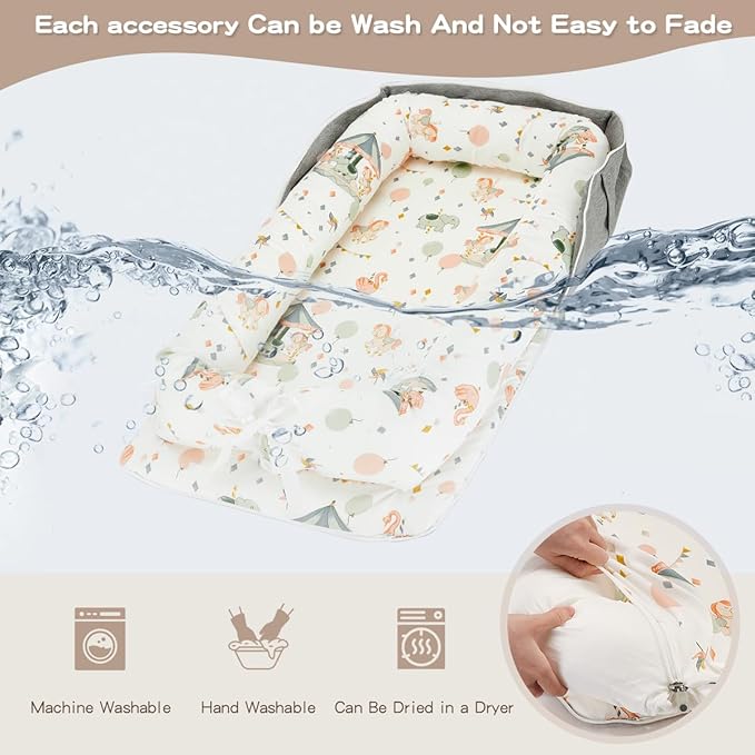 Baby Lounger, Portable Infant Lounger for Newborn, Adjustable Size Baby Nest for Infant 0-12 Months - Carousel