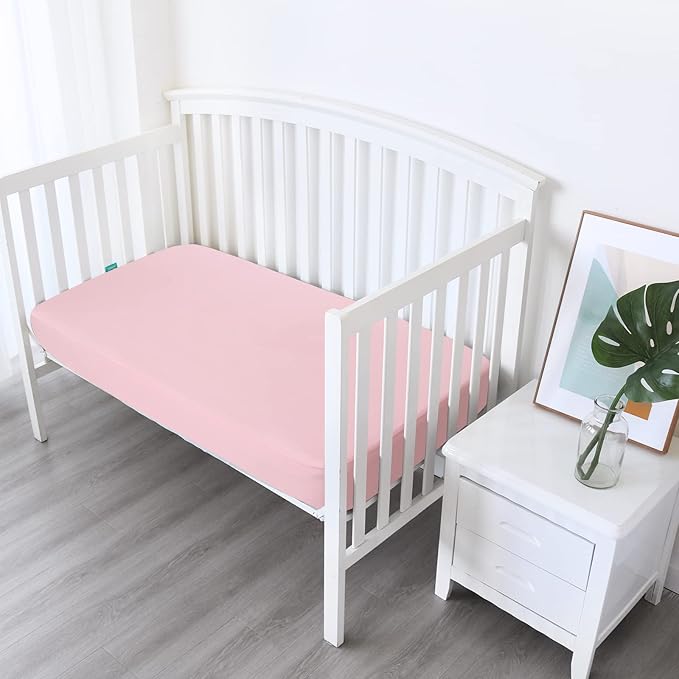 Biloban Crib Sheets Girl Fitted, 2 Pack Crib Sheet Fits for Standard Crib Mattress, Neutral Toddler Bed Sheets for Baby Boys, Grey & Pink, 52”X 28”