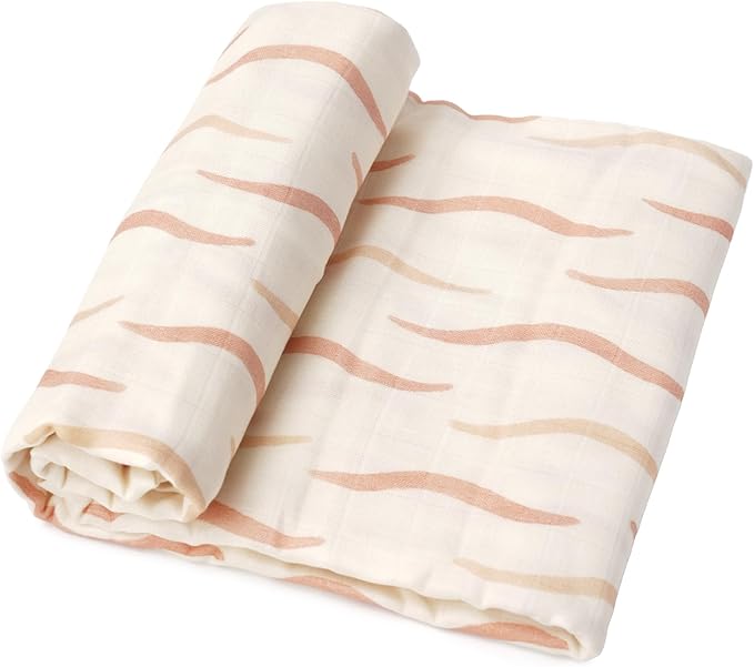 HECCEI Muslin Swaddle Blanket - Baby Muslin Blanket Large Swaddles 47 x 47 inches Breathable & Soft Baby Receiving Blanket Gender Neutral for Newborn Boys Girls, Gentel Waves