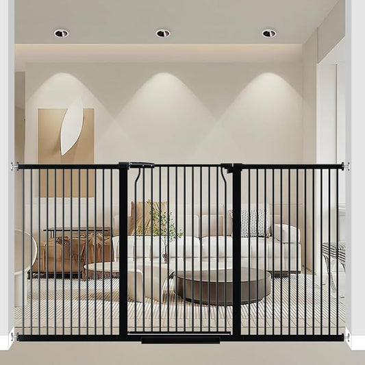 41" Extra Tall and Wide Pet Gate, 71.3-76.7 in Baby Gates with Door for Doorways Hallways, Walk Thru Large Dog Gate Indoor, Auto Close Long Child Safety Gates for Kids Puppy Doggie, Black