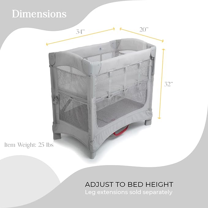 Arm’s Reach Mini Ezee 2 in 1 Co-Sleeper Bedside Bassinet with Mesh Side Panels, Side Pockets, and Bottom Storage, Gray