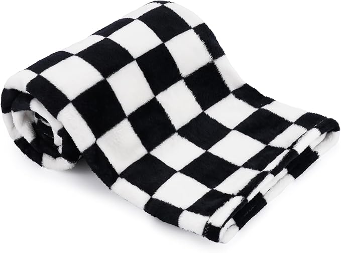 Plush Checkered Baby Blanket for Boys Girls Nursery, 30"*40" Warm Short Fleece Blanket Neutral for Infant Newborn, Small Fuzzy for Sleeping, Chenille Baby for Stroller (Black&White)