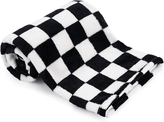 Plush Checkered Baby Blanket for Boys Girls Nursery, 30"*40" Warm Short Fleece Blanket Neutral for Infant Newborn, Small Fuzzy for Sleeping, Chenille Baby for Stroller (Black&White)