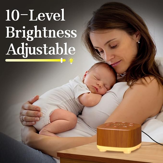 Meditation White Noise Machine Sound Machine 30 Soothing Sounds 12 Night Light 5 Auto-Off Timer Portable Sleep Machine for Travel Powered by AC or USB Sleep Therapy for Baby Kids Adults (Wood Grain)