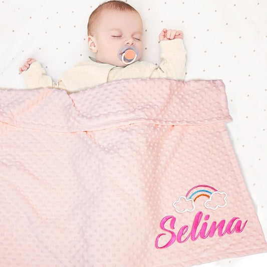 Personalized Baby Blanket with Embroidered Name, Custom Blanket for Girls Boys, Personalized Christmas Birthday for Girls Boys Newborn Essentials (Cherry-Pink)