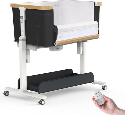 Electric Bassinet Baby Cradle 3 Rocking Motion, 3 in 1 Baby Bassinets for Newborn with 5 Heights Adjustable, Girl/boy Automatic Rolling Bedside Sleeper, Black