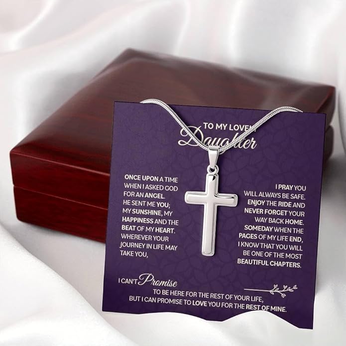 To My Beautiful Daughter Necklace from Mom & Dad | Cubic Zirconia Pendant with Heartfelt Message Card & Gift Box | Daughter Birthday, Graduation, Christmas Jewelry Gift from Parents