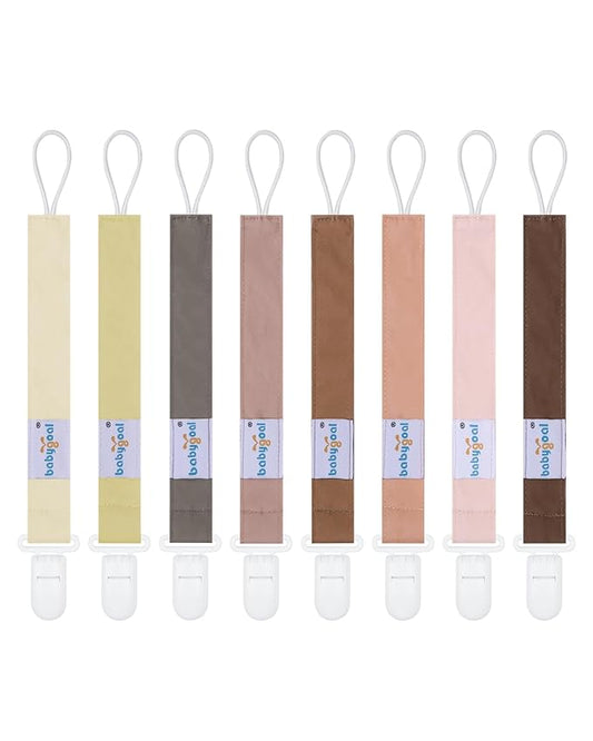 Babygoal Pacifier Clips 8 Pack, Pacifier Holder Clips for Baby Boys and Girls Fits for Most Pacifier, Binkie Styles & Baby Teethers & Toys and Gift-Neutral Color 8PS44