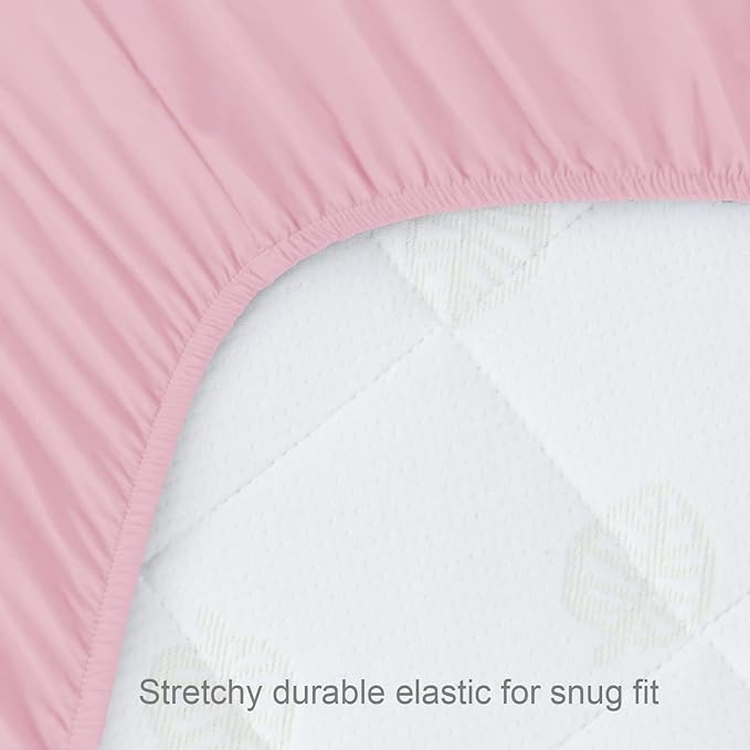 Biloban Mini Crib Sheets Fitted, 2 Pack Mini Crib Sheet Fits for Mini Crib Mattress, Neutral Mini Crib Sheets for Baby Boys and Girl, Grey & Pink, 38”X 24”