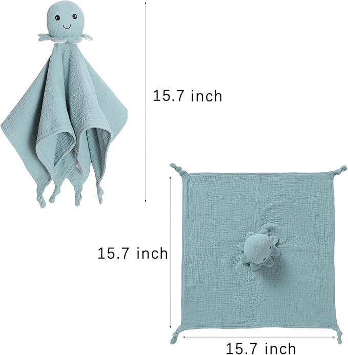Organic Cotton Muslin Loveys for Babies,Security Blankets for Baby Lovey,Unisex Baby Essentials Neutral,Baby Registry Search,Newborn Baby Gifts for Boys and Girls(Green)