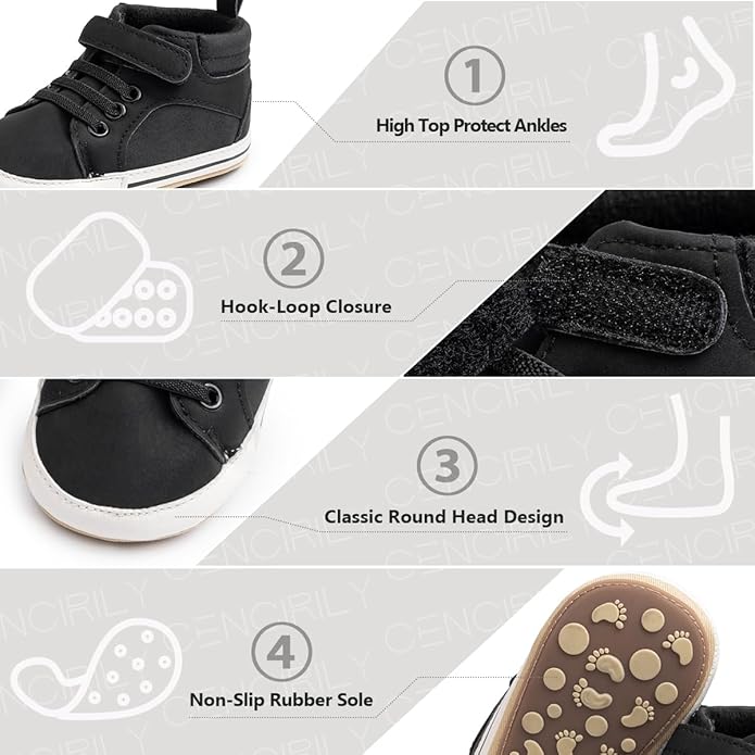 CENCIRILY Baby Boys Girls High Top Sneakers Soft Soles Anti Skid Infant Ankle Shoes Toddler Prewalker First Walking Crib Shoes