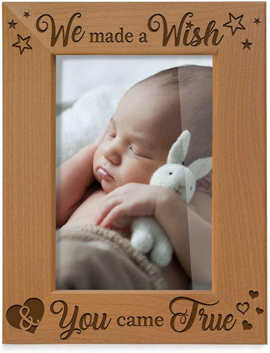KATE POSH - We Made a Wish & You Came True Engraved Natural Wood Picture Frame, New Baby Gifts, New Mom, New Dad, Adoption Gifts (4x6 Vertical)