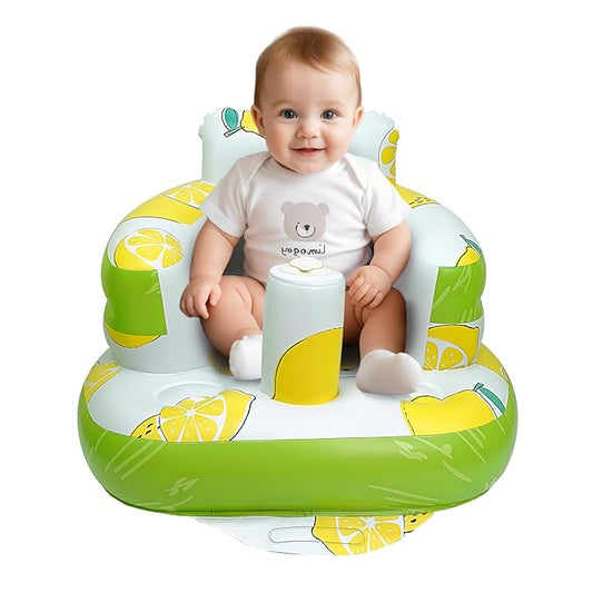 Inflatable Baby Seat, Inflatable Baby Chair for Babies 3 Months and Up, Summer Blow Up Chair with Built in Air Pump, Infant Floor Seats for Learning to Sit, Palying, Camping, Lemon