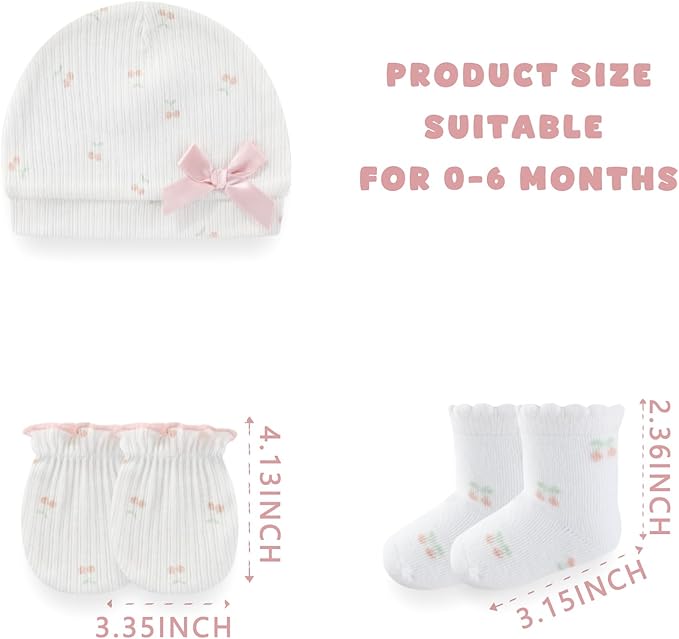 Baby Girls Boys Hats Mittens and Socks Set Cotton Infant Caps Newborn Soft Gloves 0-6 Months