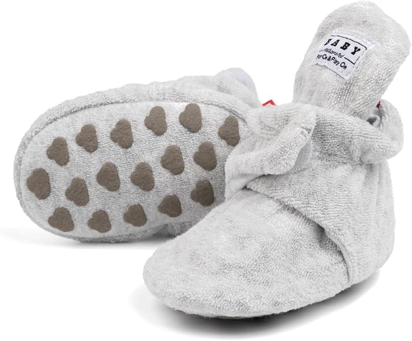 Sawimlgy Newborn Infant Baby Girl Boy Cotton Booties Stay On Sock Slippers Soft Bedroom Shoes Non-Skid Ankle Boots With Grippers Toddler Crib Warm Shoe First Walker Birthday Shower