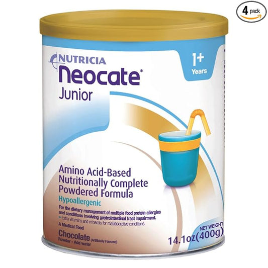 Nutricia Neocate Junior - Hypoallergenic, Dairy-free, Amino Acid-Based Formula - Formula for 1+ Years - For Toddlers, Kids & Teens - Powdered Formula - Chocolate - 14.1 oz can (Case of 4)