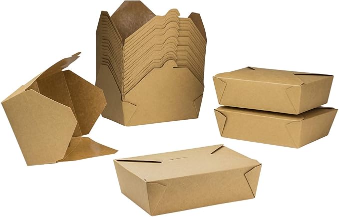 Karat Paper To Go Boxes [76 oz - 200ct] Leak-Resistant, Microwavable, Heavy-Duty Take Out Boxes | Grease Resistant & Stackable | #3 Kraft Brown