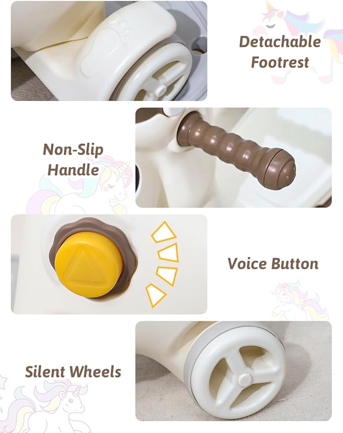 4 in 1 Rocking Horse for Toddlers 1-3 Years Old, Baby Rocking Toy Fun Birthday Gift for 1+ Kids, Ride on Toy with Guard Rails, Detachable Balance Board and Footrest，Balance Bike with Push Handle