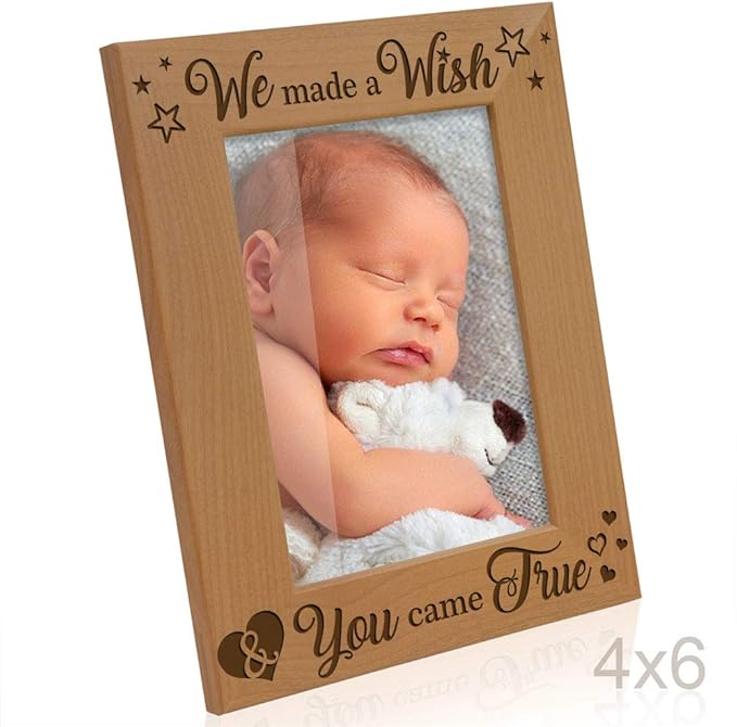 KATE POSH - We Made a Wish & You Came True Engraved Natural Wood Picture Frame, New Baby Gifts, New Mom, New Dad, Adoption Gifts (4x6 Vertical)