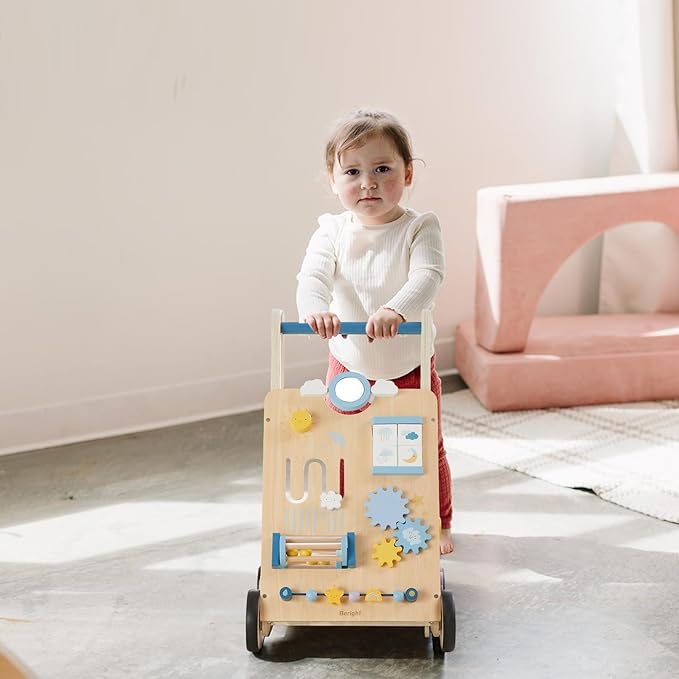 Beright Wooden Baby Walker, Baby Push Walker, Weather Theme, Learning Activity Center for Boys and Girls, Sit-to-Stand Push Toys, Upgraded