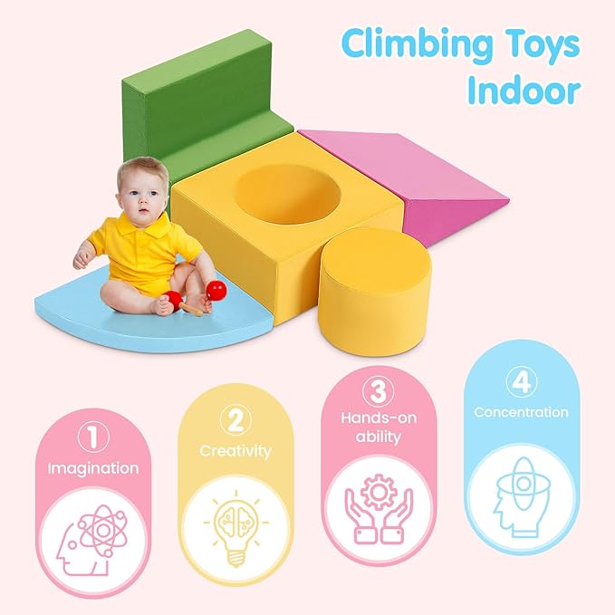 Toddler Climbing Toys Indoor, 5-Piece Colourful Foam Climbing Blocks for Toddlers 1-3 Years Old, Soft Play Climbing for Toddlers, Modular Crawling & Sliding Play Set for Home & Kindergartens