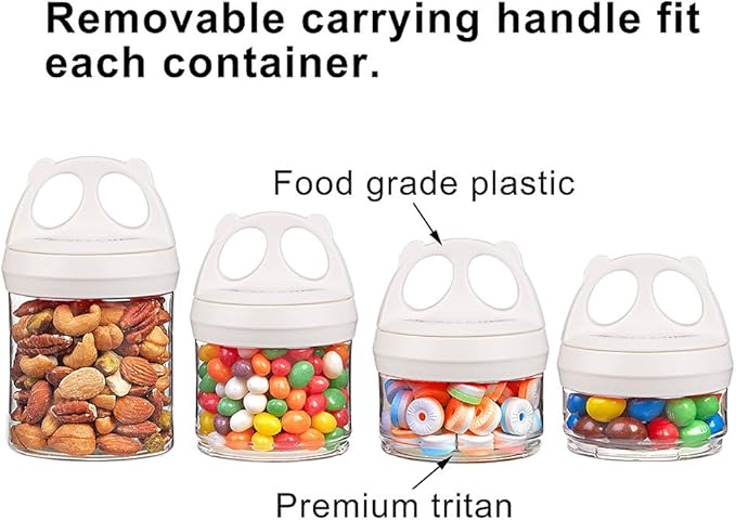 SELEWARE Portable Stackable Food Storage Containers for Snacks Formula Powder and Drinks Twist Lock System Airtight Leak-proof BPA and Phthalate Free 4 Piece Jars 31oz, White