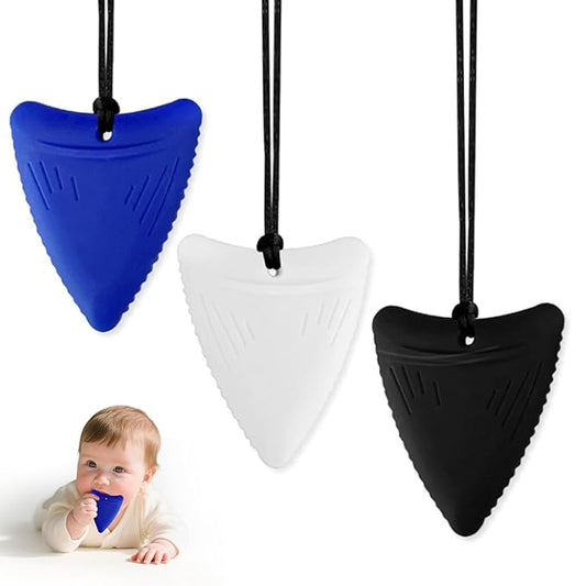 Chew Necklaces for Sensory Kids, 3 Pack Sensory Toys Silicone Chewy Necklace Sensory for Babies Toddlers, Baby Teething Toys for 0-24 Months Oral Motor Stimulation (Triangle)