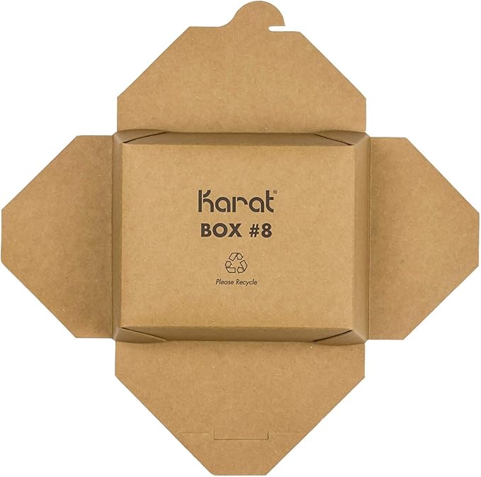 Karat Paper To Go Boxes [48 oz - 300 ct] Leak-Resistant, Microwavable, Heavy-Duty Take Out Boxes | Grease Resistant & Stackable | #8 Kraft Brown